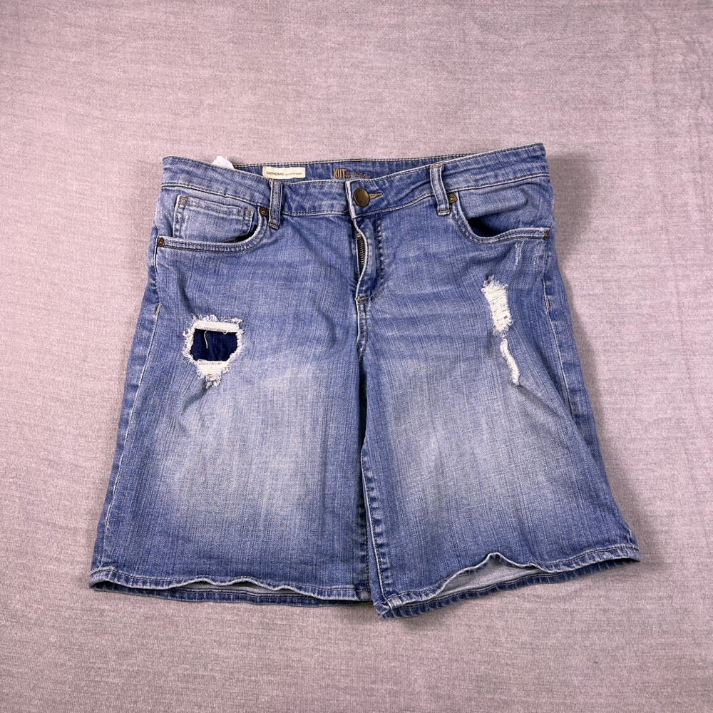 KUT from the Kloth Catherine‎ Boyfriend Distressed Denim Shorts Women 12 Blue